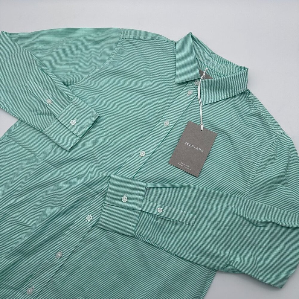Everlane Women's The Silky 100% Cotton Relaxed Button Up Pinstripe Shirt, Mint